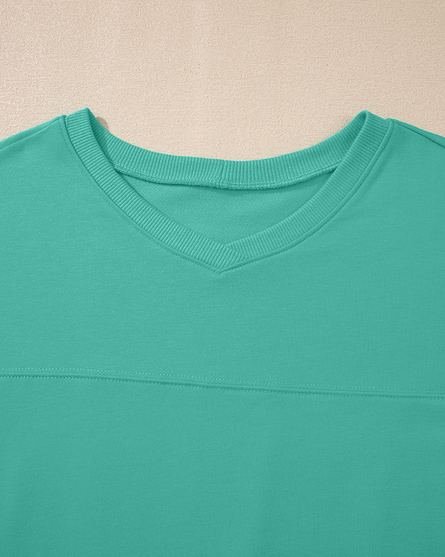 Meadow Mist Green Solid Loose V Neck Half Sleeve Tee and Shorts Set