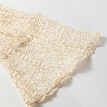 Apricot Flounced Long Sleeve Mock Neck Sheer Lace Top