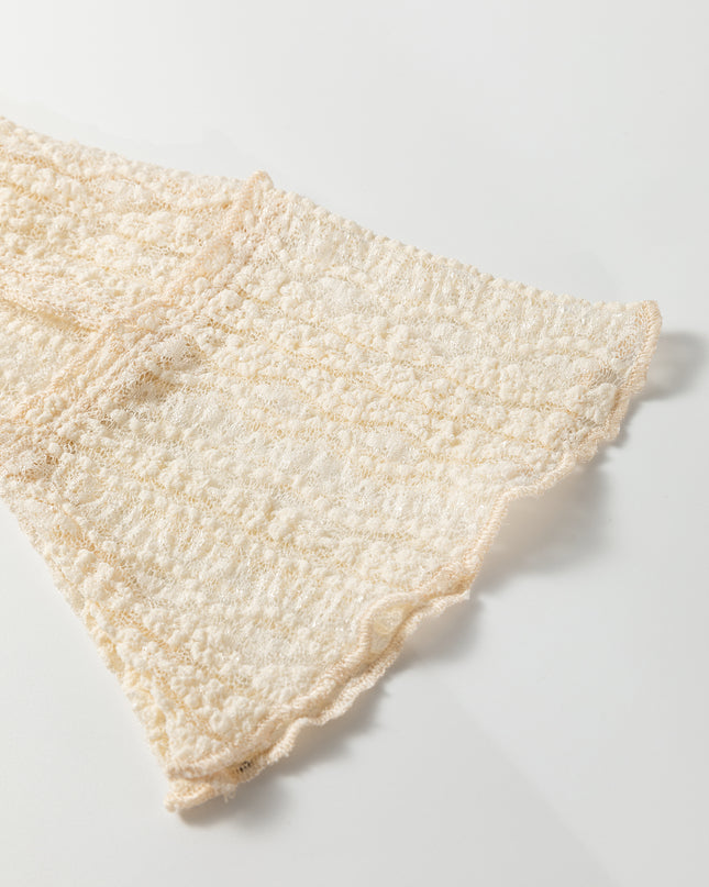 Apricot Flounced Long Sleeve Mock Neck Sheer Lace Top