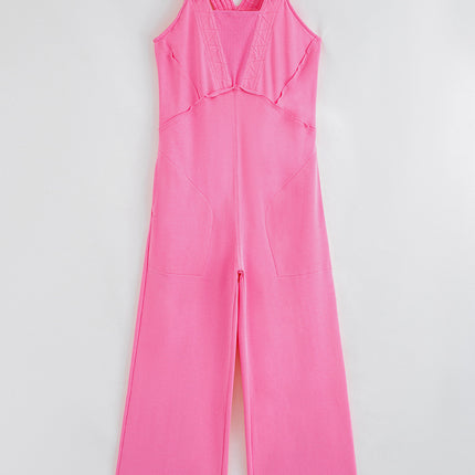 Bonbon Raw Seam Patchwork Wide Leg Loose Jumpsuit