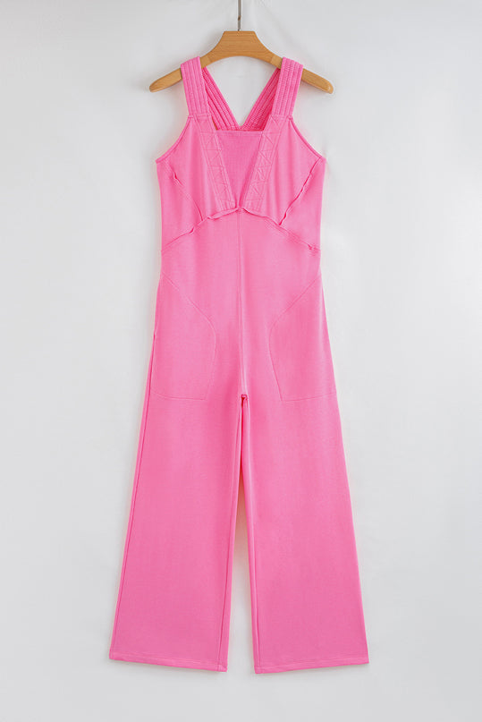 Bonbon Raw Seam Patchwork Wide Leg Loose Jumpsuit