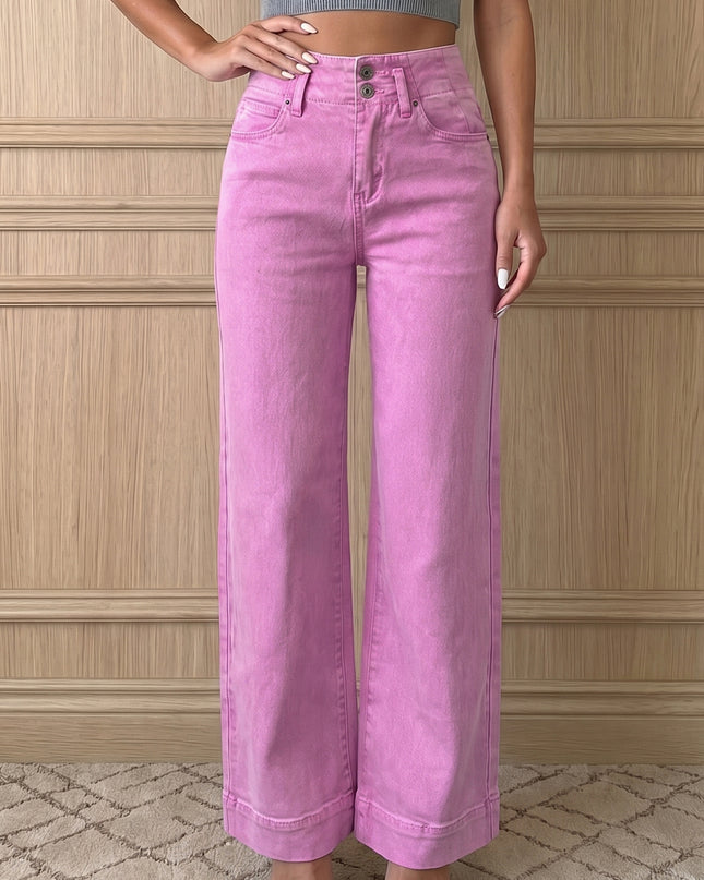 Mist 2-Button High Waist Flared Bottom Jeans
