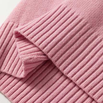 Light Pink Plaid Heart Embroidered Cuffed Drop Shoulder Crew Neck Sweater
