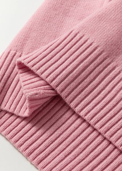 Light Pink Plaid Heart Embroidered Cuffed Drop Shoulder Crew Neck Sweater