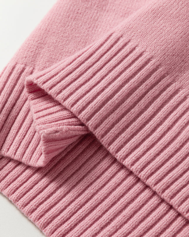 Light Pink Plaid Heart Embroidered Cuffed Drop Shoulder Crew Neck Sweater