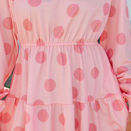 White Polka Dot Printed Long Sleeve Flared Mini Dress