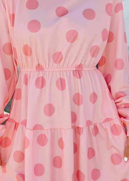 White Polka Dot Printed Long Sleeve Flared Mini Dress