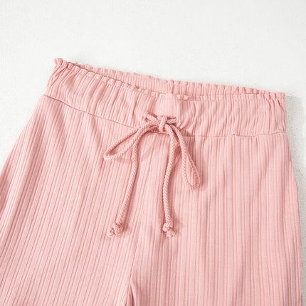 Gossamer Pink Ribbed Button V Neck Tank Top and Shorts Set