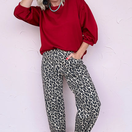 Black Leopard Print Barrel Jeans