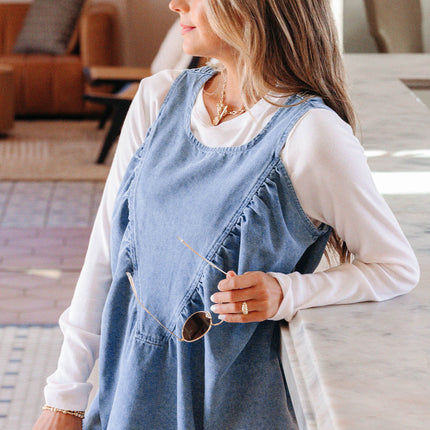 Myosotis Denim Pleated Patchwork Sleeveless Top