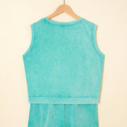 Myosotis 2 Pieces Cotton Tank Top Lined Split Skirt Set
