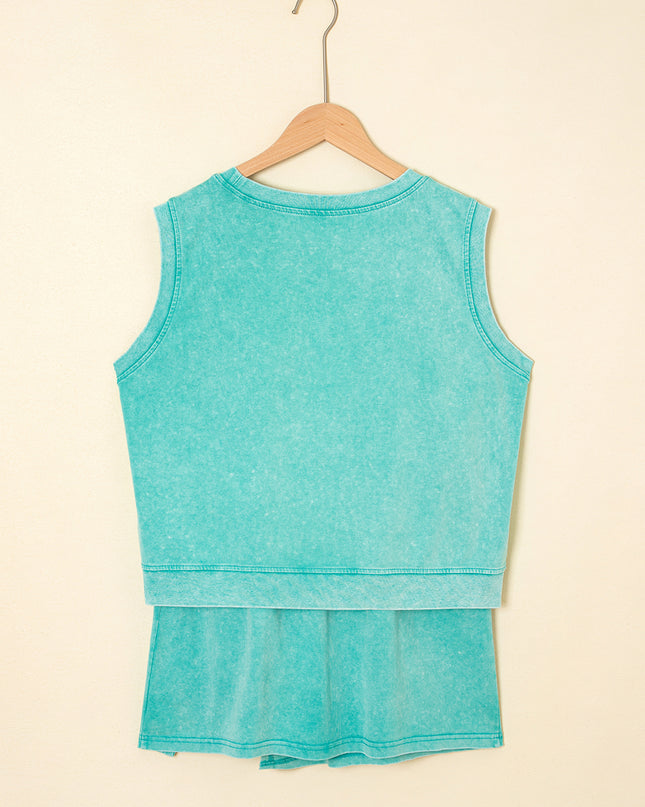 Myosotis 2 Pieces Cotton Tank Top Lined Split Skirt Set