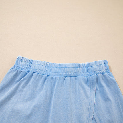 Myosotis 2 Pieces Cotton Tank Top Lined Split Skirt Set