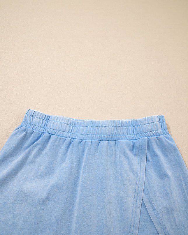 Myosotis 2 Pieces Cotton Tank Top Lined Split Skirt Set