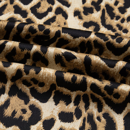 Brown Leopard Collared 3/4 Sleeve Shirt and Loose Pants Two Piece Outfit Set