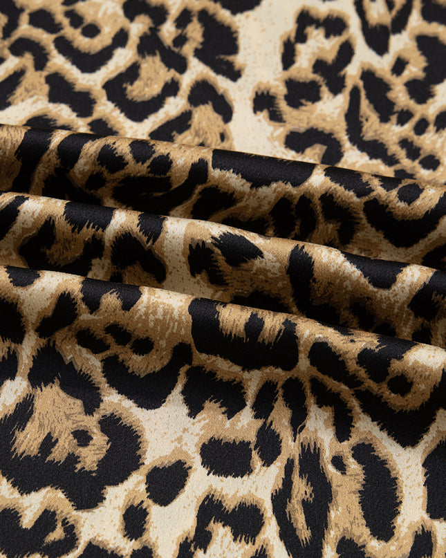 Brown Leopard Collared 3/4 Sleeve Shirt and Loose Pants Two Piece Outfit Set