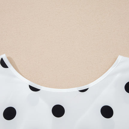 White Polka Dot Print Round Neck Frilled Long Sleeve Blouse