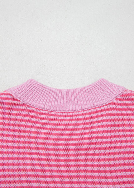 Gray Stripe Contrast Heart Pattern Valentine Knit Sweater