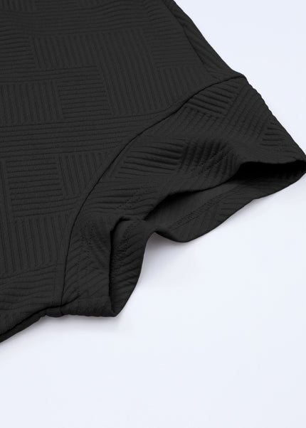 Black Textured Loose Fit T Shirt and Drawstring Pants Set