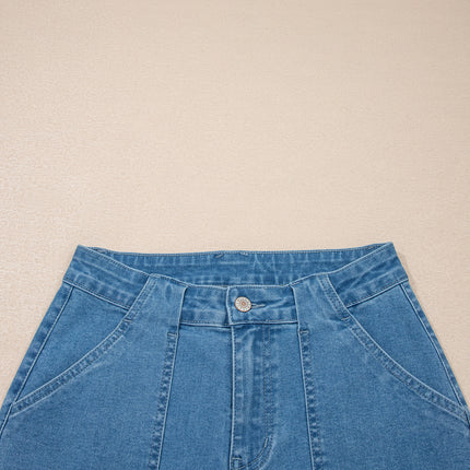 Dusk Blue Retro Washed Patch Pocket Loose Jeans
