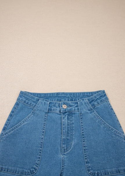 Dusk Blue Retro Washed Patch Pocket Loose Jeans