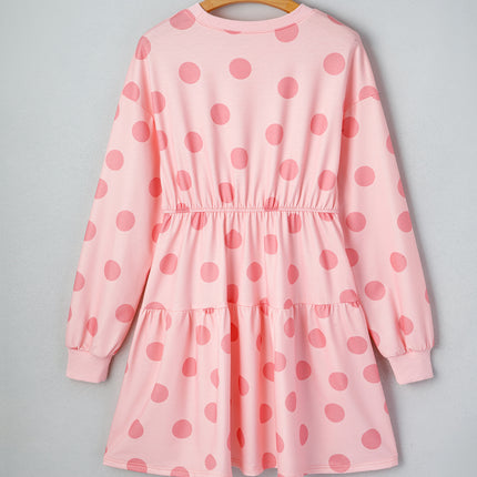 White Polka Dot Printed Long Sleeve Flared Mini Dress