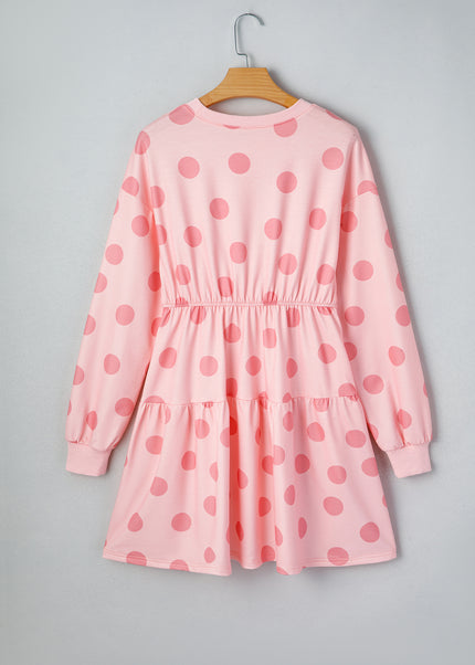 White Polka Dot Printed Long Sleeve Flared Mini Dress