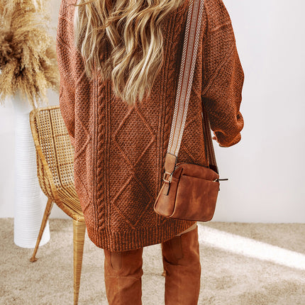 Parchment Cable Knit Drop Shoulder Loose Fit Sweater Dress