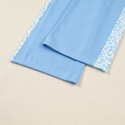Beau Blue Floral Patchwork Drop Shoulder Pullover and Sweatpants Lounge Set
