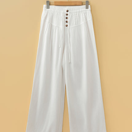 Jet Stream Drawstring Elastic Waist Button Pleated Detail Wide Leg