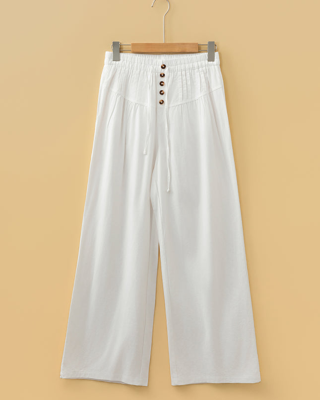 Jet Stream Drawstring Elastic Waist Button Pleated Detail Wide Leg