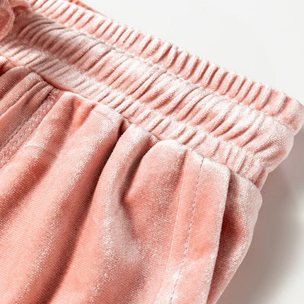 Peach Blossom Velvet Zip-up Hoodie and Wide Leg Pants Set