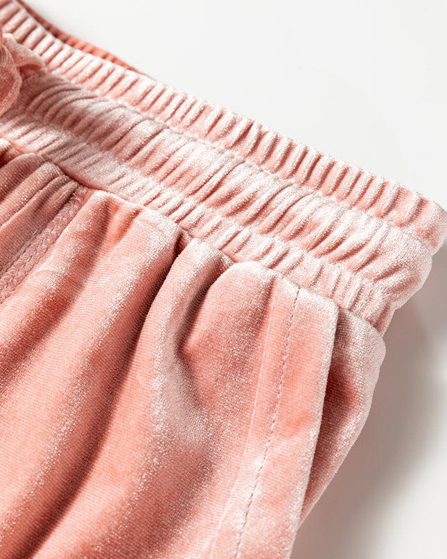 Peach Blossom Velvet Zip-up Hoodie and Wide Leg Pants Set
