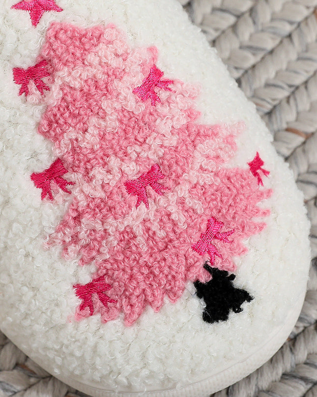 White Plush Christmas Tree Color Contrasted Liner House Slippers