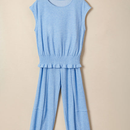 Beau Blue Cap Sleeve Matching Top and Jogger Pants Set