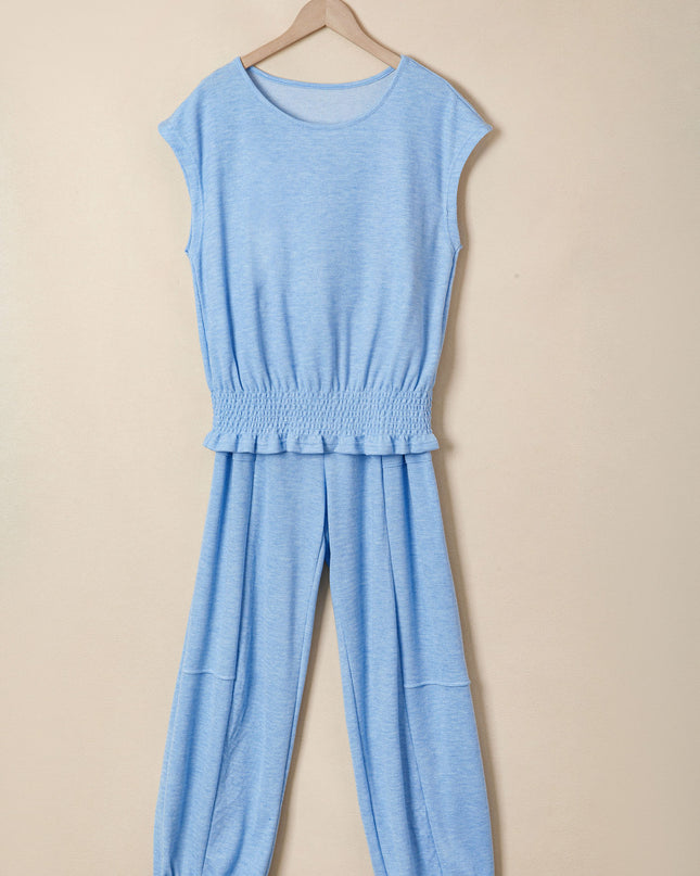 Beau Blue Cap Sleeve Matching Top and Jogger Pants Set