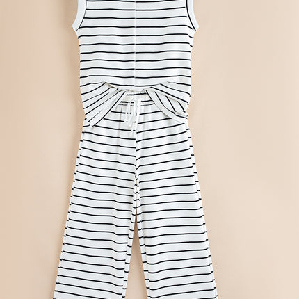 Rose Stripe Casual Wide Leg 2pcs Pants Set
