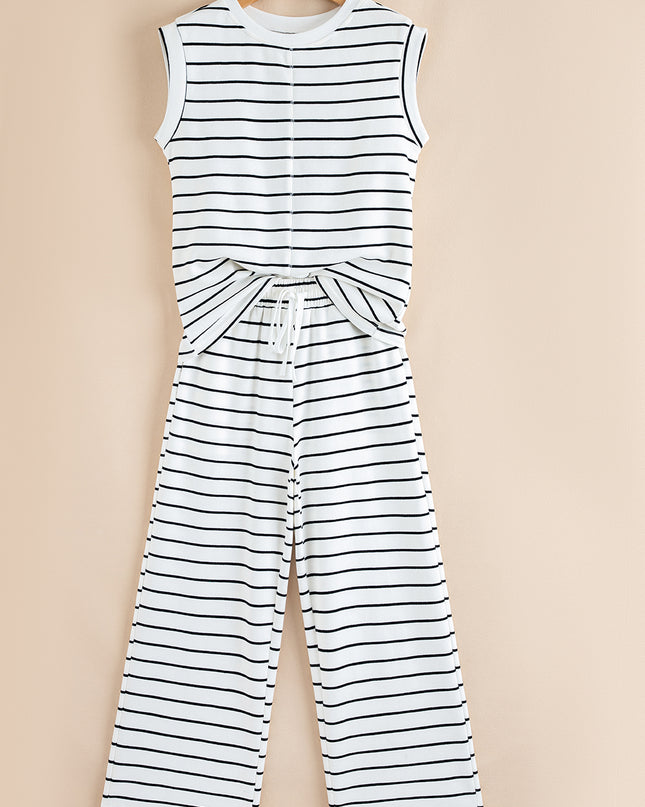 Rose Stripe Casual Wide Leg 2pcs Pants Set