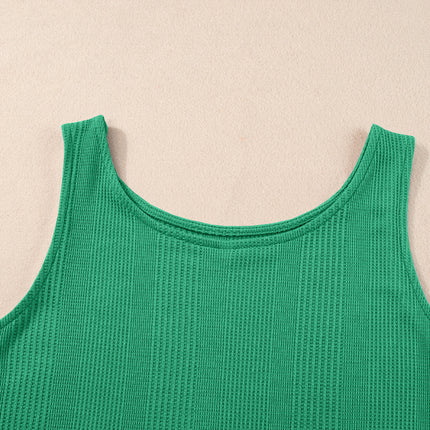 Beau Blue Solid Color Ribbed Ruffle Tank Top and Pants Set