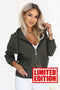 Khaki Zip-Up Hooded Sweatshirt with Decorative Zipper