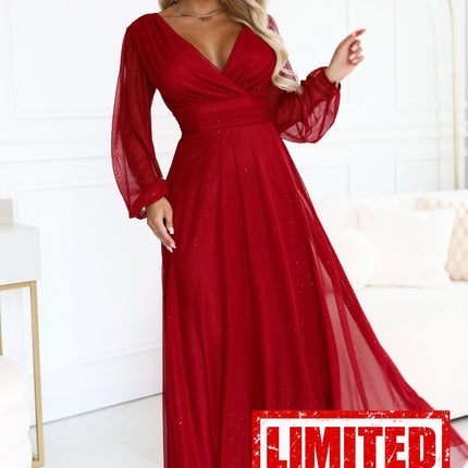 Light Burgundy Tulle Maxi Dress with Glitter