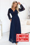 Navy Blue Glitter Tulle Maxi Dress with Wrap Neckline