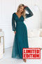 Bottle Green Glitter Tulle Maxi Dress with Wrap Neckline