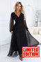 Black Tulle Maxi Dress with Glitter Wrap Neckline