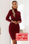Burgundy Fitted Turtleneck Sweater Dress