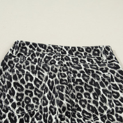 Black Leopard Print Barrel Jeans