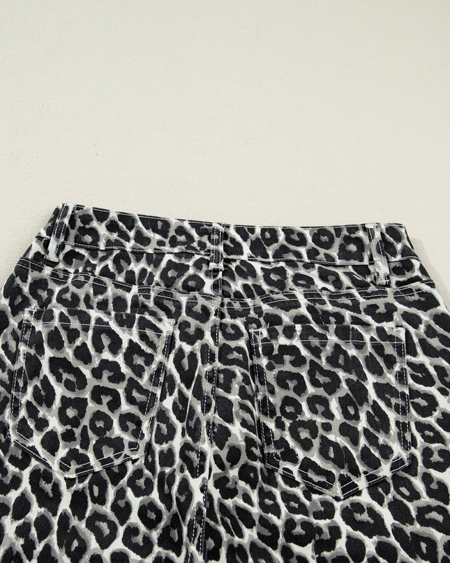 Black Leopard Print Barrel Jeans