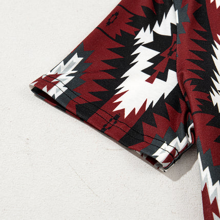 Red Western Aztec Printed Long T-shirt Dress