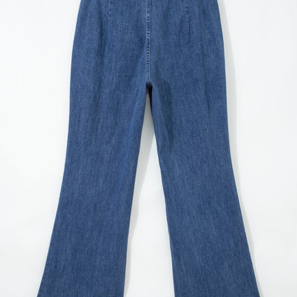 Ashleigh Blue Golden Button Detail Rolled Edge Flare Leg Jeans