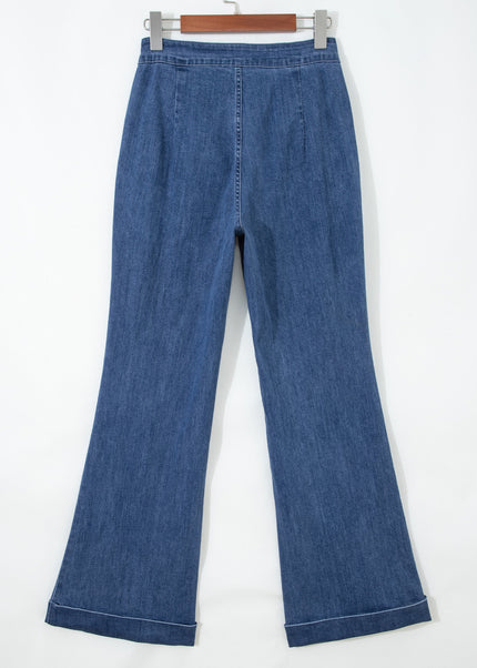 Ashleigh Blue Golden Button Detail Rolled Edge Flare Leg Jeans